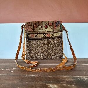 Bohemian Vintage Kilim Brown Patterned Crossbody Bag